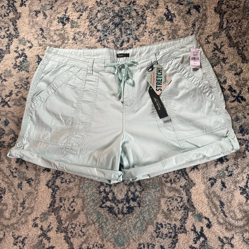 NWT UNIONBAY 22W Plus Size Mint Utility Shorts Drawstring Roll Cuff Stretch